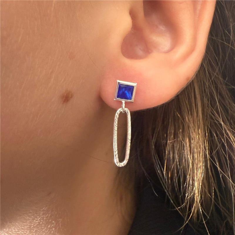 BRINCO PENDURICALHO OVAL AZUL ESCURO