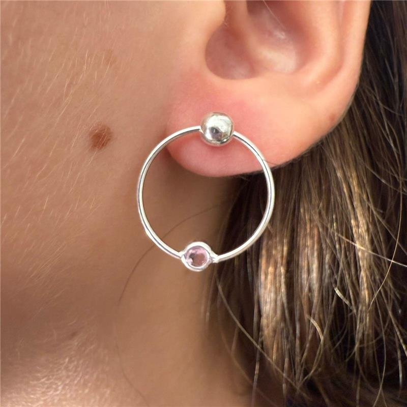 BRINCO ARGOLA COM PONTO DE LUZ ROSA CLARO