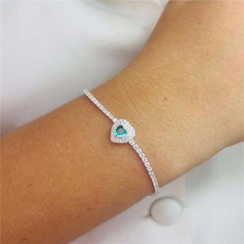 PULSEIRA CRAVEJADA CORAÇÃO VERDE TIFFANY