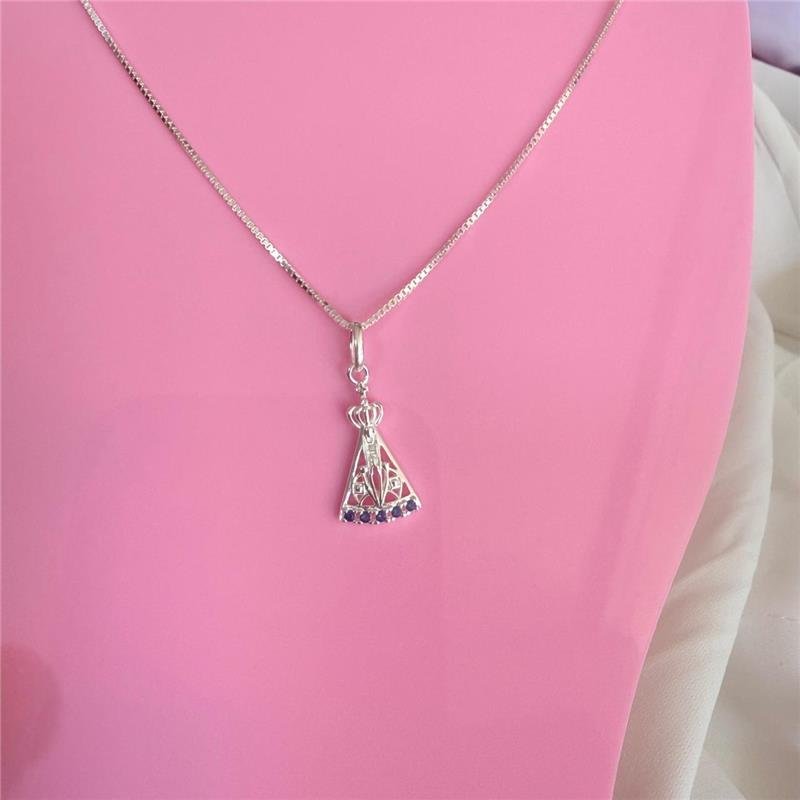 COLAR SENHORA APARECIDA CRAVEJADA AZUL